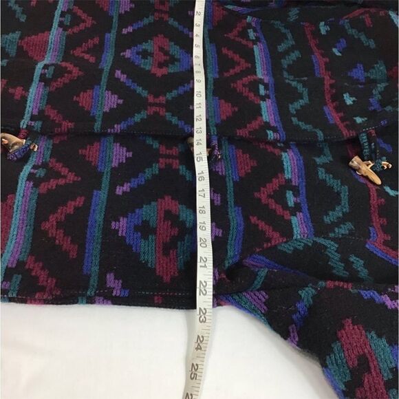Woolrich Black Longline Aztec Print Hooded Overcoat Size Medium Made In USA - Picture 10 of 13